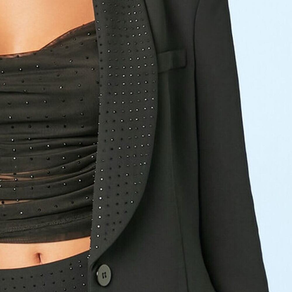 ✨ Forever 21 Black Rhinestone Blazer Size Large NWOT Single Breasted Jacket - Picture 11 of 17